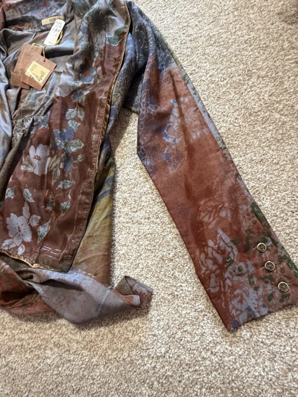 ETRO Italy Silk Women's Kimono Floral Metallic Open Front Tie Waist Jacket Sz 4 - Picture 4 of 10